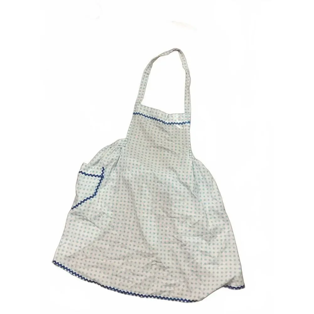 Vintage Light Blue Polka Dot Kitchen Apron with Pocket